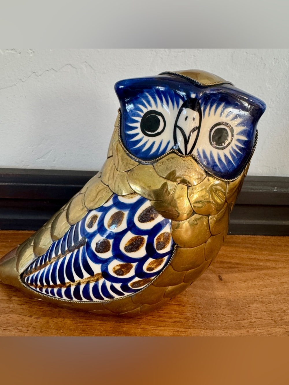 Blue and Gold Ceramic Owl Accent Figurine